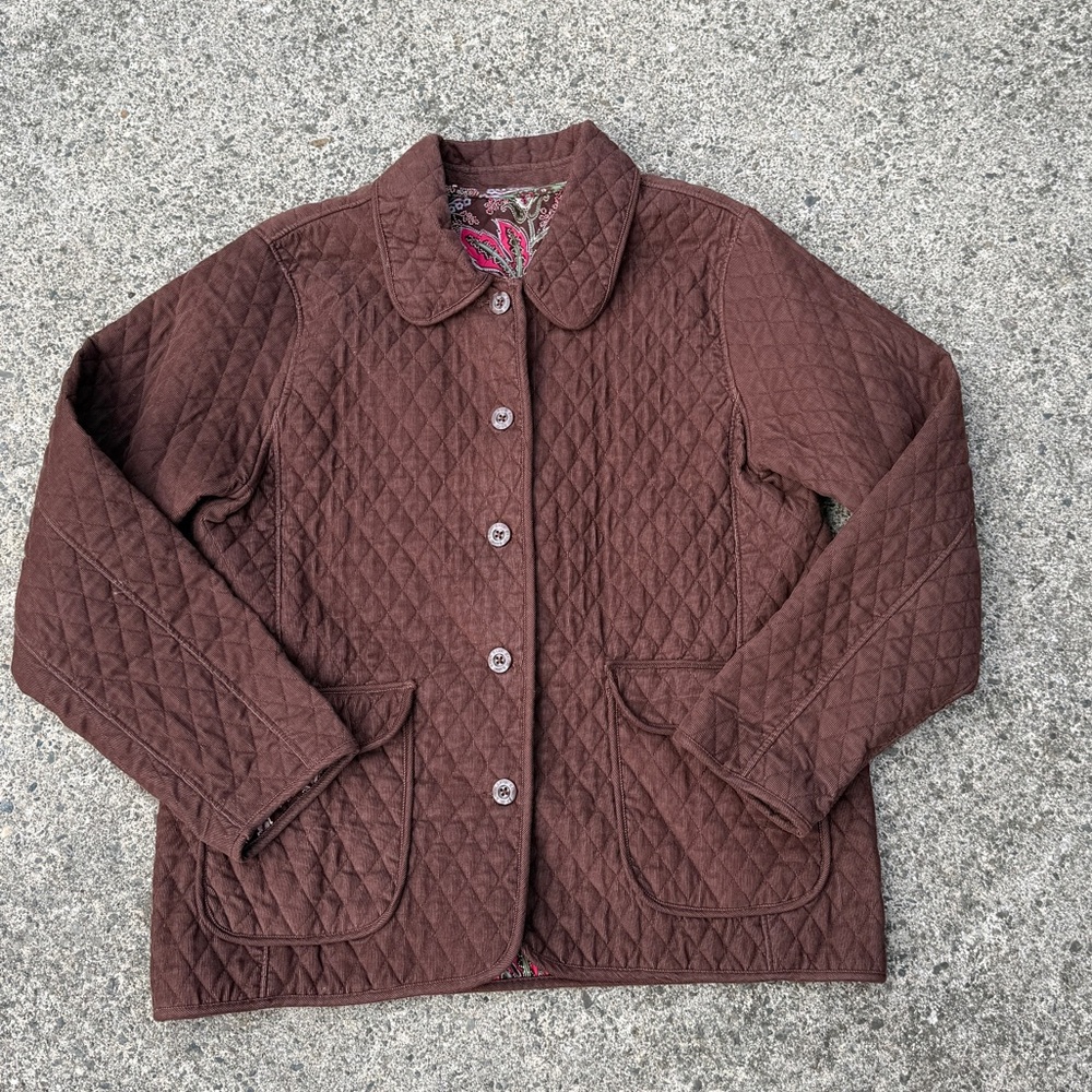 Blassport Brown Quilted Reversible Jacket Women’s Size L Cottagecore